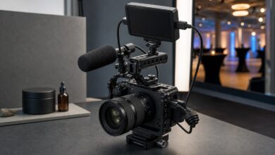 Rig compacto de cámara preparado para grabar eventos y producto