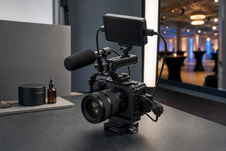 Rig compacto de cámara preparado para grabar eventos y producto