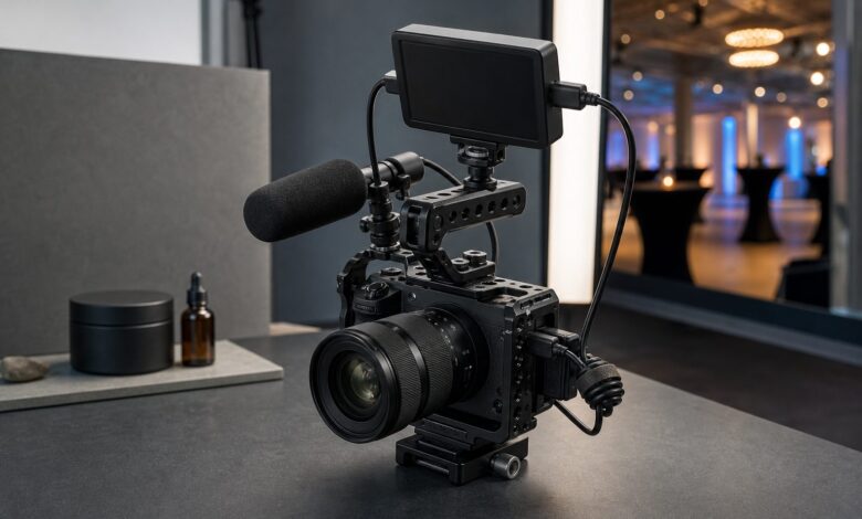 Rig compacto de cámara preparado para grabar eventos y producto